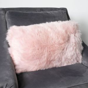 Pink Long Hair Sheepskin Cushion by Native