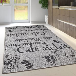 Grey Rug Non-Slip Flat Weave Coffee Pattern Kitchen Living Room Rug  by Viva Rugs