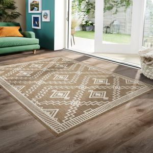 Origins Atlas Diamond Coffee Striped Border Rug