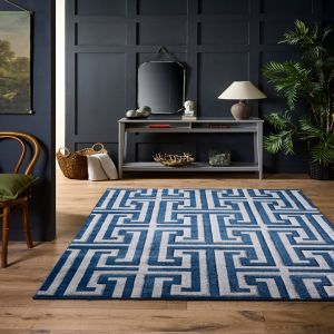 Origins Greek Key Blue Plain Rug