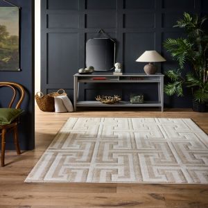 Origins Greek Key Cream Light Beige Plain Rug