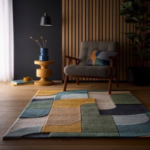 Origins Retro Deco Blue Careved Rug