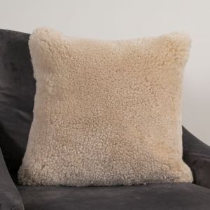 Beige Short Pile Sheepskin Cushion by Natvie