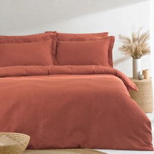 Waffle Textured Duvet Cover Set Red Clay By RIVA