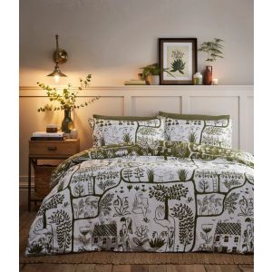 Frida Abstract Printed Reversible Duvet Cover Set Moss By RIVA