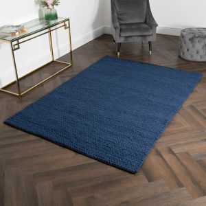 Navy Knitted Large Wool Rug by Native