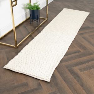 Cream Knitted Runner Wool Rug  by Native