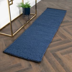 Navy Knitted Runner Wool Rug by Native