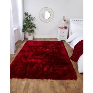 Ultimate Flossy Red Plain Shaggy Rug 