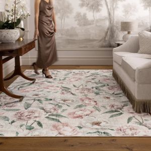 Hug Rug Eco-Washable Blooming Peonies Oyster Pink Printed Rug