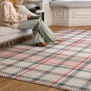 Hug Rug Eco-Washable Isla Plaid Pink Printed Rug