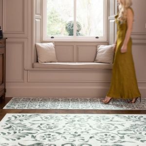 Hug Rug Eco-Washable Vintage Scroll Green Printed Rug