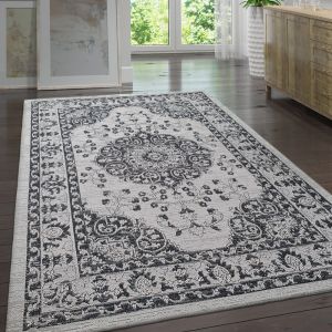 Cotton Rug Light Grey Black Oriental by Viva Rug