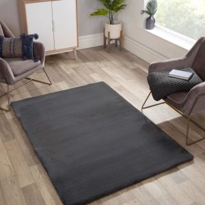 HMC Luxe Faux Fur Charcoal Plain Shaggy Rug