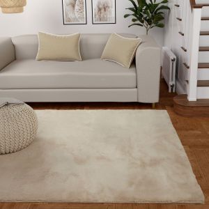 HMC Luxe Faux Fur Natural Plain Shaggy Rug