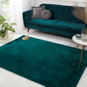 HMC Luxe Faux Fur Teal Plain Shaggy Rug