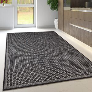 Non-Slip Black Rug Flat Weave Kitchen Living Room Rug  by Viva Rugs