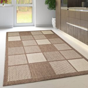 Brown Rug Non-Slip Flat Weave Check Kitchen Living Room Rug  by Viva Rugs