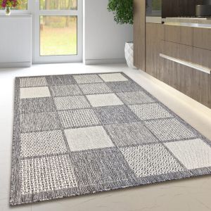 Grey Rug Non-Slip Flat Weave Check Kitchen Living Room Rug  by Viva Rugs