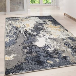 Modern Abstract Mottled Rug Grey Blue Yellow Beige  by Viva Rugs