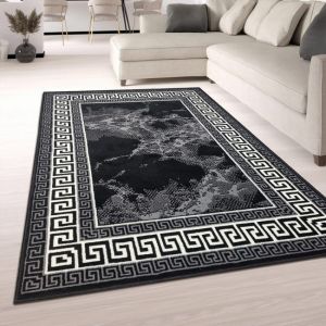 Black Border Marble Effect Rug Large Soft Oriental Rug  by Viva Rugs