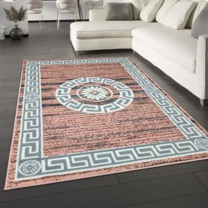 Oriental Border Mandala Pink Soft Rug  by Viva Rugs