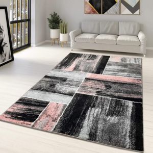 Pink Grey Black Geometric Abstract Rug  by Viva Rugs