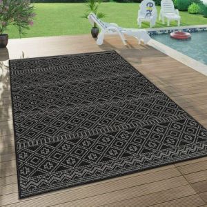 Outdoor Indoor Rug Black White Cream Reversible Quality Mat Diamond Geometric Design  by Viva Rugs