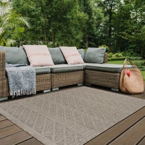 Outdoor Indoor Rug Beige and Cream Reversible Quality Mat Diamond Geometric Design  by Viva Rugs