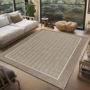 Outdoor Indoor Reversible Rug Quality Woven Soft Sisal Look Weave Beige Linen Colour  by Viva Rugs