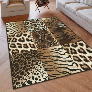 Safari Beige Rug Geometric Check Animal Print  by Viva Rugs