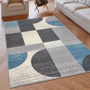 Geometric Rug Grey Blue Circles Modern Soft Rug  by Viva Rugs