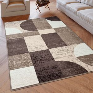 Geometric Rug Brown Beige Circles Modern Soft Rug  by Viva Rugs