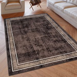 Cacao Geometric Rug Bordered Pattern Soft Rug  by Viva Rugs