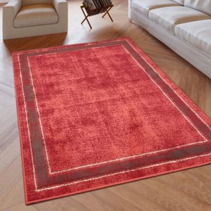 Red Geometric Rug Bordered Pattern Soft Rug  by Viva Rugs