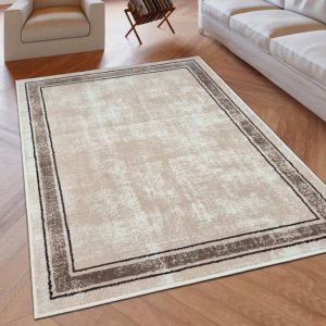 Cream Geometric Rug Bordered Pattern Soft Rug  by Viva Rugs