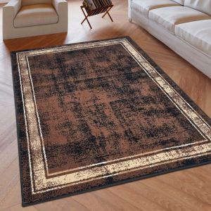 Brown Geometric Rug Bordered Pattern Soft Rug  by Viva Rugs