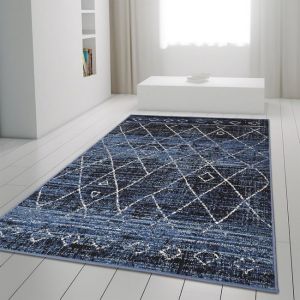 Geometric Blue Black Rug Diamond Aztec Pattern  by Viva Rugs