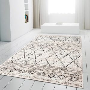 Geometric Cream Rug Diamond Aztec Pattern  by Viva Rugs