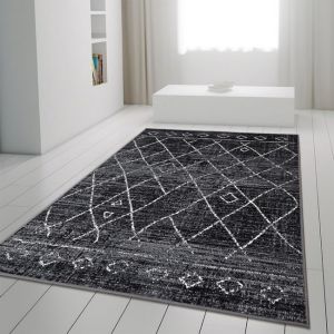 Geometric Dark Grey Black Rug Diamond Aztec Pattern  by Viva Rugs