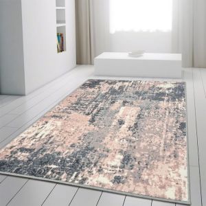 Marble Abstract Rug Grey Pink Distressed Pattern Soft Rug  by Viva Rugs