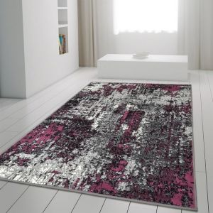 Marble Abstract Rug Grey Purple Distressed Pattern Soft Rug  by Viva Rugs