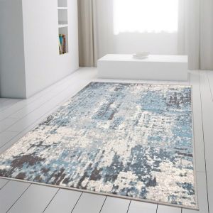 Marble Abstract Rug Grey Blue Distressed Pattern Soft Rug  by Viva Rugs