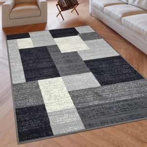 Modern Rug Geometric Grey Black Patterned Soft Rug  by Viva Rugs