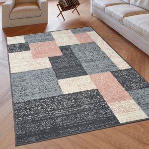 Modern Rug Geometric Pink Grey Patterned Soft Rug  by Viva Rugs