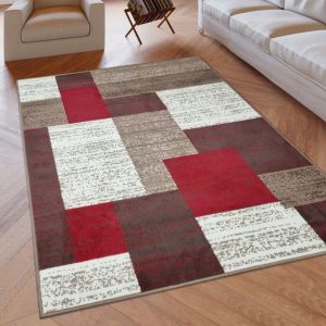 Modern Rug Geometric Red Beige Cream Patterned Soft Rug  by Viva Rugs