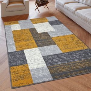 Modern Rug Geometric Grey Mustard Yellow Patterned Soft Rug  by Viva Rugs