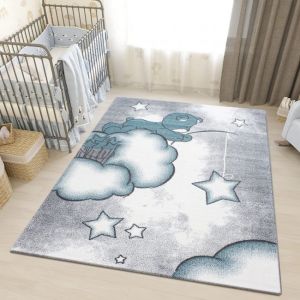 Grey Blue Kids Rug Bear and Stars Nursery Rug  by Viva Rugs