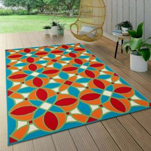 Indoor Outdoor Rug Orange Blue Red Multicolored  by Viva Rugs