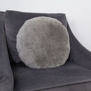 Grey Short Pile Sheepskin Circle Cushion by Native